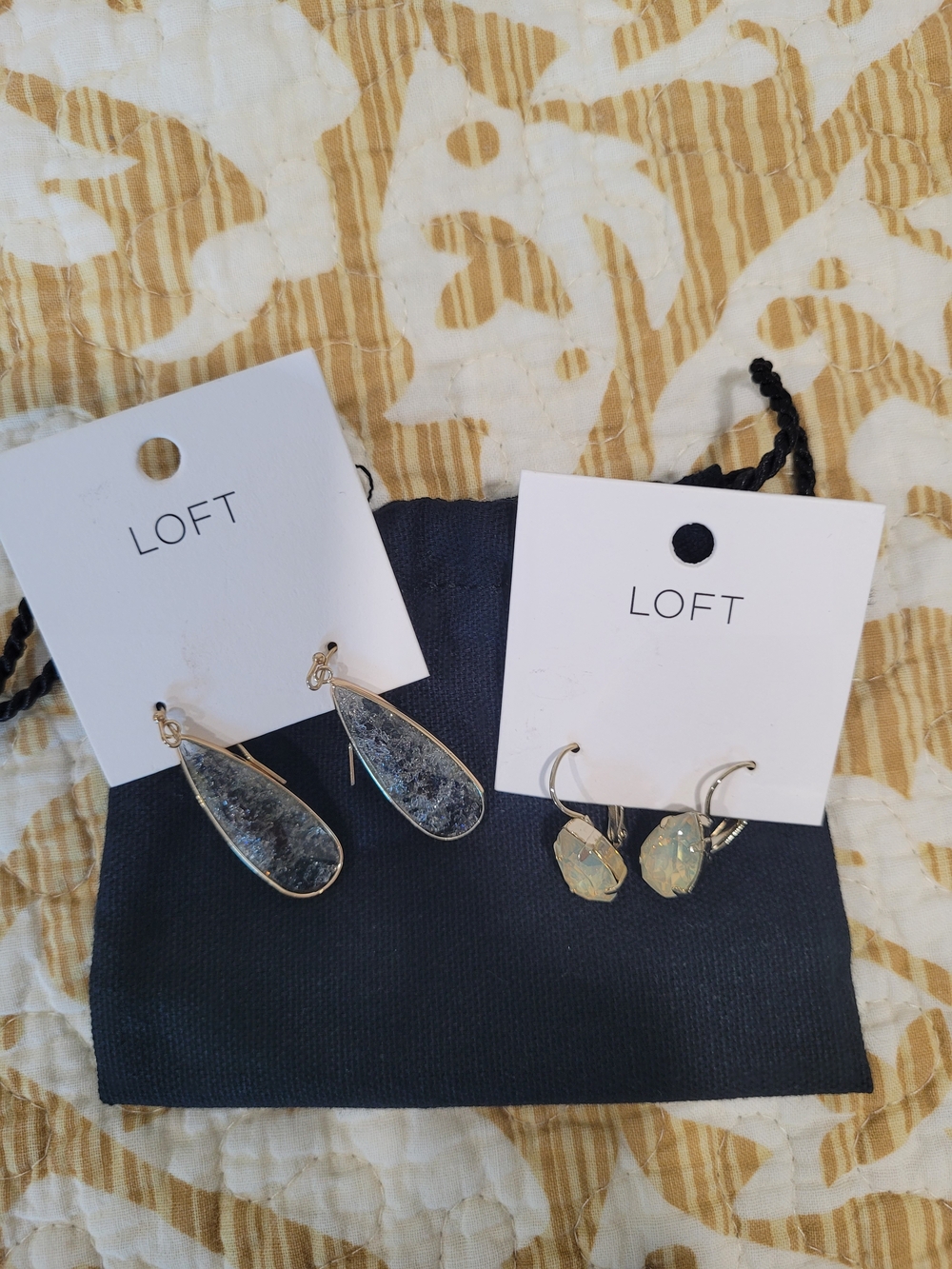 LOFT Gold-Tone Dangle Earrings with Iridescent Blue Stones